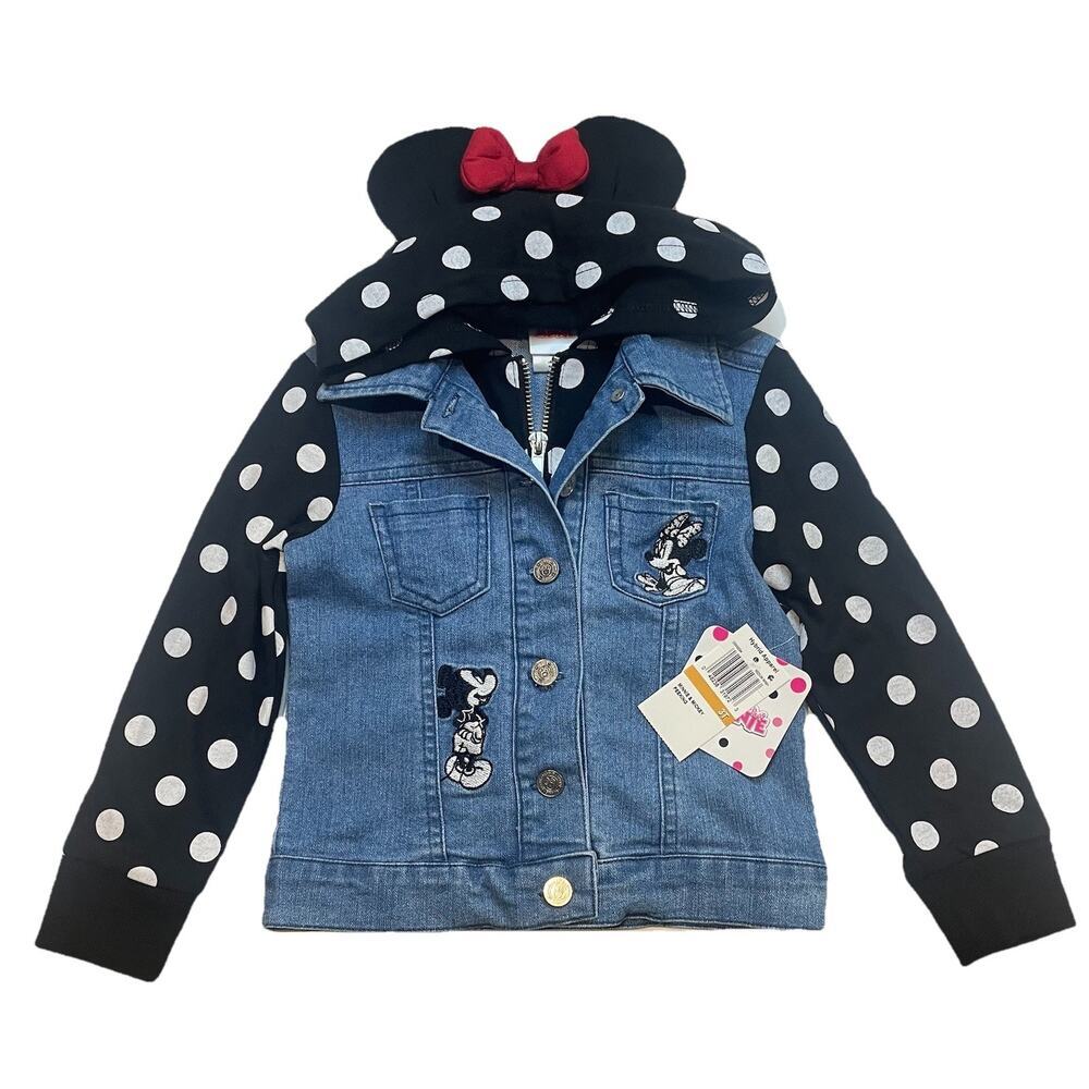 Disney Minnie Mouse Denim Hoodie Jacket Ears Bow Polka Dot Toddler Girl 3T